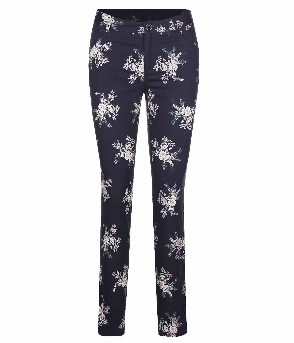 Cotton slim-fit trousers with flowers print 0
